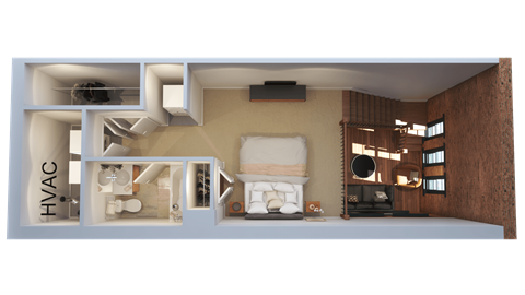 Floor plan for 1 bed, 1.5 baths